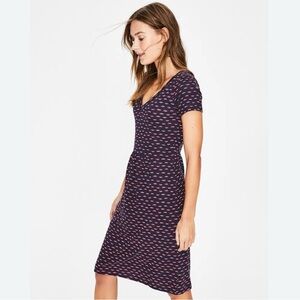 Boden Penelope Jersey Dress 4P Navy Lip Print V Neck Petite